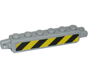 LEGO Medium Stone Gray Hinge Brick 1 x 6 Locking Double with Black and Yellow Danger Stripes Sticker (30388 / 53914)