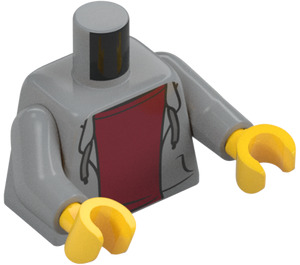 LEGO Mittleres Steingrau Kapuzenpullover Torso mit Dunkelrot Hemd und Gelb Hände (973 / 76382)