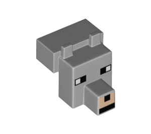 LEGO Mittleres Steingrau Minecraft Tier Kopf mit Untamed Wolf Muster (20308 / 67030)