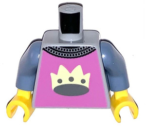 LEGO Medium Stone Gray Minifig Torso with Sand Blue Arms, Yellow Crown on Dark Pink Chest (973)