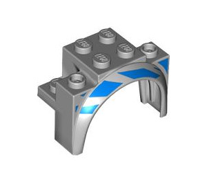 LEGO Medium steengrijs Spatbord Steen 2 x 4 x 2.3 met Tall Wiel Boog met Blauw lines Rechts (18974 / 100678)