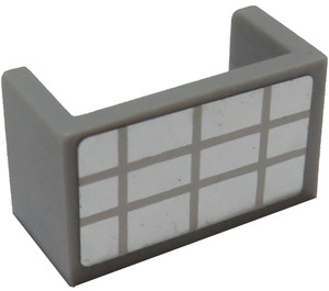 LEGO Medium Steengrijs Paneel 1 x 2 x 1 met gesloten Hoeken met Mirror en Wit Grid Sticker (23969)