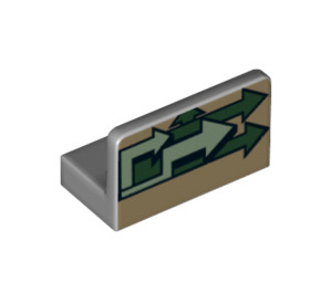 LEGO Medium Stone Gray Panel 1 x 2 x 1 with Green Arrows pointing right with Rounded Corners (24845 / 35673)