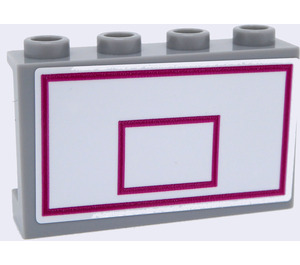 LEGO Gris piedra medio Panel 1 x 4 x 2 con Baloncesto Backboard con Magenta Lines Pegatina (14718)