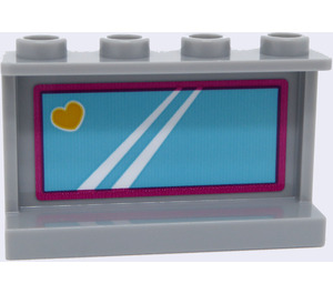 LEGO Medium Stone Gray Panel 1 x 4 x 2 with Mirror and Yellow Heart Sticker (14718)