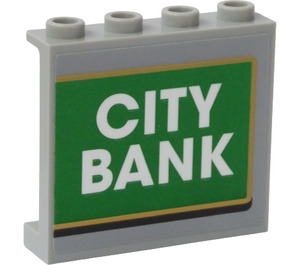 LEGO Grigio pietra medio Pannello 1 x 4 x 3 con "CITY BANK' Adesivo con supporti laterali, bottoncini cavi (35323)