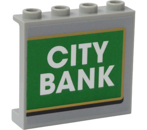 LEGO Medium Steengrijs Paneel 1 x 4 x 3 met "CITY BANK' Sticker met zijsteunen, holle noppen (35323)