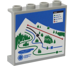 LEGO Mittleres Steingrau Panel 1 x 4 x 3 mit Ski Steigung Map Aufkleber mit Seitenstützen, Hohlbolzen (35323)