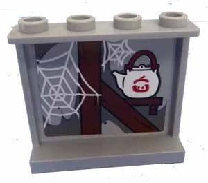 LEGO Medium Stone Gray Panel 1 x 4 x 3 with Spider Webs and Japanese Teapot Sticker with Side Supports, Hollow Studs (35323)