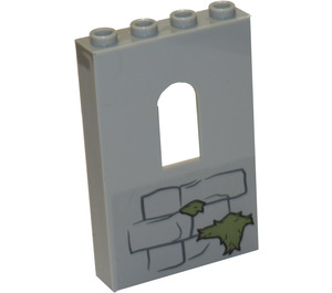 LEGO Střední kamenná šedá Panel 1 x 4 x 5 s Okno s Bricks, Moss Vzor Samolepka (60808)