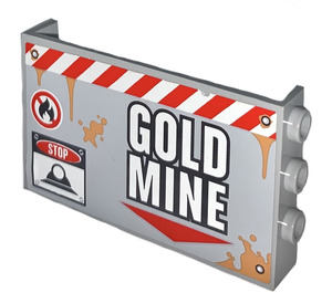 LEGO Mittleres Steingrau Paneel 1 x 6 x 3 mit Seitennoppen mit 'GOLD MINE' Aufkleber (98280)