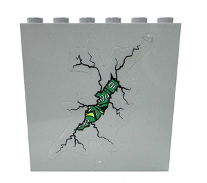 LEGO Medium Stone Gray Panel 1 x 6 x 5 with Cracks and Broken Wall Exposing Green 100 Banknotes Sticker (59349)