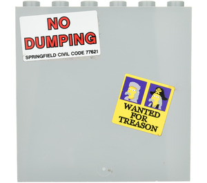 LEGO Средно каменно сиво Панел 1 x 6 x 5 с 'NO DUMPING' и 'WANTED за TREASON' Posters Стикер (59349)