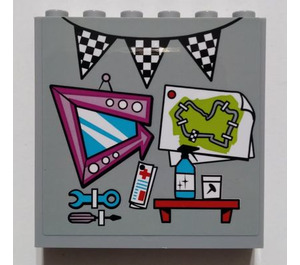 LEGO Medium Stone Gray Panel 1 x 6 x 5 with Tools, Race Track Map, and Checkered Flag Pattern Sticker (59349)