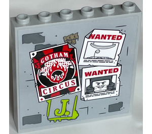 LEGO Medium Stone Gray Panel 1 x 6 x 5 with Wall with Gotham Circus and Wanted Posters Sticker (59349)