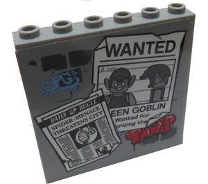 LEGO Gris pierre moyen Panneau 1 x 6 x 5 avec 'Wanted Green Goblin' Autocollant (59349)