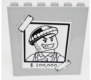 LEGO Medium Stone Gray Panel 1 x 6 x 5 with Wanted Poster and '$100,000' Sticker (59349)