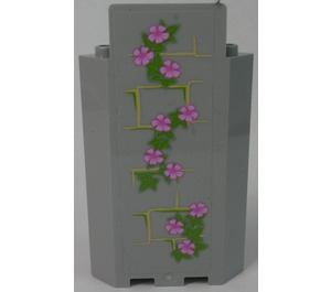LEGO Medium Stone Gray Panel 3 x 3 x 6 Corner Wall with Ivy Trunks with 10 Magenta Flowers (Left) Sticker without Bottom Indentations (87421)