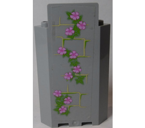 LEGO Medium Stone Gray Panel 3 x 3 x 6 Corner Wall with Ivy Trunks with 10 Magenta Flowers (Right) Sticker without Bottom Indentations (87421)