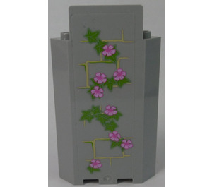LEGO Medium Stone Gray Panel 3 x 3 x 6 Corner Wall with Ivy Trunks with 8 Magenta Flowers (Left) Sticker without Bottom Indentations (87421)