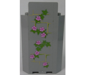 LEGO Medium Stone Gray Panel 3 x 3 x 6 Corner Wall with Ivy Trunks with 8 Magenta Flowers (Right) Sticker without Bottom Indentations (87421)