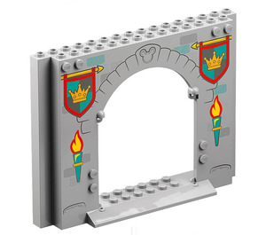 LEGO Keskitumma kivenharmaa Paneeli 4 x 16 x 10 jossa Gate Reikä jossa Flames ja Flags (1320 / 15626)