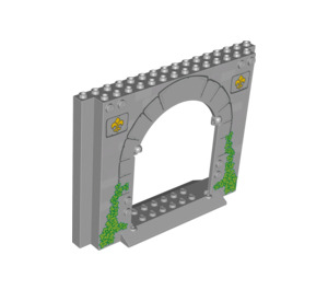 LEGO Medium Stengrå Panel 4 x 16 x 10 med Gate Hål med Vines och Gold Symbols (15626 / 18981)