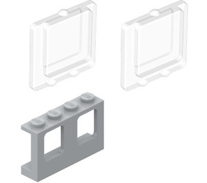 LEGO Medium Stone Gray Plane Window 1 x 4 x 2 with Transparent Glass