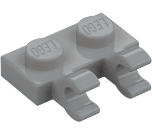 LEGO Mittleres Steingrau Platte 1 x 2 mit Horizontal Clips (Clips mit flacher Vorderseite) (60470)