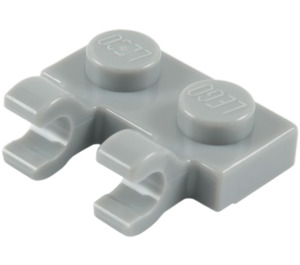 LEGO Medium Stone Gray Plate 1 x 2 with Horizontal Clips (Open 'O' Clips) (49563 / 60470)
