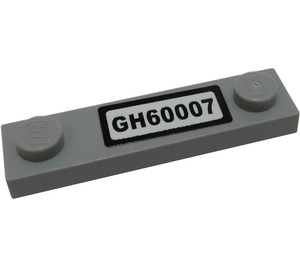 LEGO Medium Stone Gray Plate 1 x 4 with Two Studs with GH60007 License Plate Sticker without Groove (92593)
