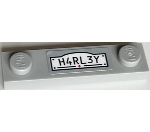LEGO Medium Stone Gray Plate 1 x 4 with Two Studs with H4RL3Y Number Plate Sticker without Groove (92593)