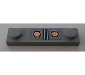LEGO Mittleres Steingrau Platte 1 x 4 mit Zwei Bolzen mit Silber Lines, Orange Muster Aufkleber ohne Kante (92593)