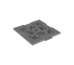 LEGO Medium Stone Gray Plate 16 x 16 x 0.7 with Cracks and Bursting Lava Decoration (24827)