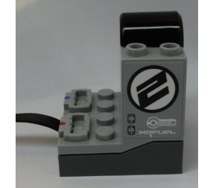 LEGO Medium Steengrijs Power Functions Infrared Receiver met '2', 'RACE' en 'XRFUEL' (Both Sides) Sticker Versie 1 (58123)