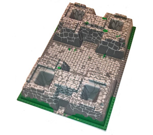 레고 미디엄 스톤 그레이 높은 베이스 플레이트 32 x 48 x 6 ~와 함께 4개 모서리 구멍 ~와 함께 잔디 / 바위 무늬 (30271 / 50251)