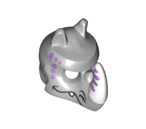 LEGO Medium Stone Gray Rhino Mask with Horn and Lavender Markings (15067 / 15811)