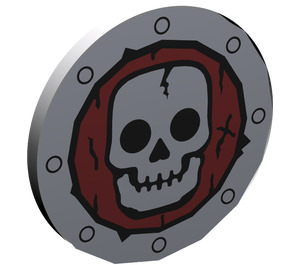 LEGO Medium Stone Gray Round Shield 2 x 2 with Skull on Red Background (59231 / 59644)