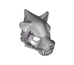 LEGO Medium Stone Gray Saber-Tooth Tiger Mask with Fangs with Stitches and Purple Wounds (15083 / 17366)