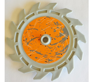 LEGO Medium Stone Gray Saw Blade with 14 Teeth with Scratched Orange (Inside) Sticker (61403)