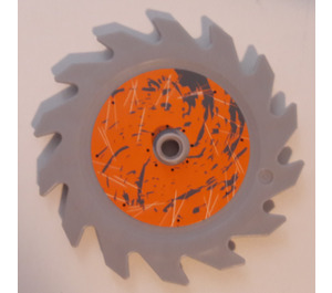 LEGO Medium Stone Gray Saw Blade with 14 Teeth with Scratched Orange (Outside) Sticker (61403)