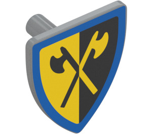 LEGO Medium Stone Gray Shield - Triangular with Crossed Axes on Yellow/Black Background with Blue Border (3846 / 102331)