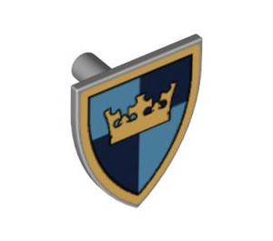 LEGO Medium Stone Gray Shield - Triangular with Gold Crown on Blue Quarters (3846 / 59890)