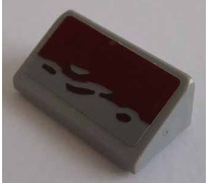 LEGO Medium Stone Gray Slope 1 x 2 (31°) with Dark Red Highlight Sticker (85984)