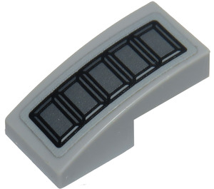 LEGO Gris pierre moyen Pente 1 x 2 Incurvé avec 5 Dark grise Rectangles Autocollant (11477)