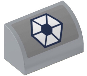 LEGO Medium steengrijs Helling 1 x 2 Gebogen met Dark Blauw en Wit Hexagon Emblem Sticker (37352)