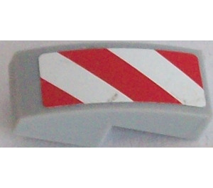 LEGO Medium Stone Gray Slope 1 x 2 Curved with red and white danger stripes with red corners - Left Sticker (11477)