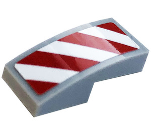 LEGO Gris pierre moyen Pente 1 x 2 Incurvé avec blanc et rouge Danger Rayures (Droite) Autocollant (11477)