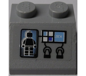 LEGO Medium Steengrijs Helling 2 x 2 (45°) met Zwart Minifigure Screen Image, Buttons en 'LOCK' Sticker (3039)