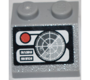 LEGO Mittleres Steingrau Steigung 2 x 2 (45°) mit rot Button und Radar Aufkleber (3039)
